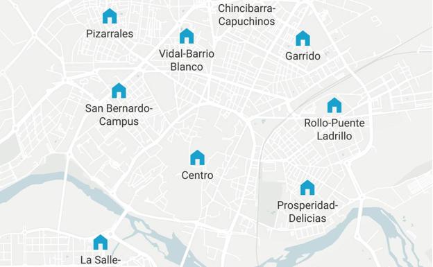 Mapa de precio de alquiler por barrios. /SH